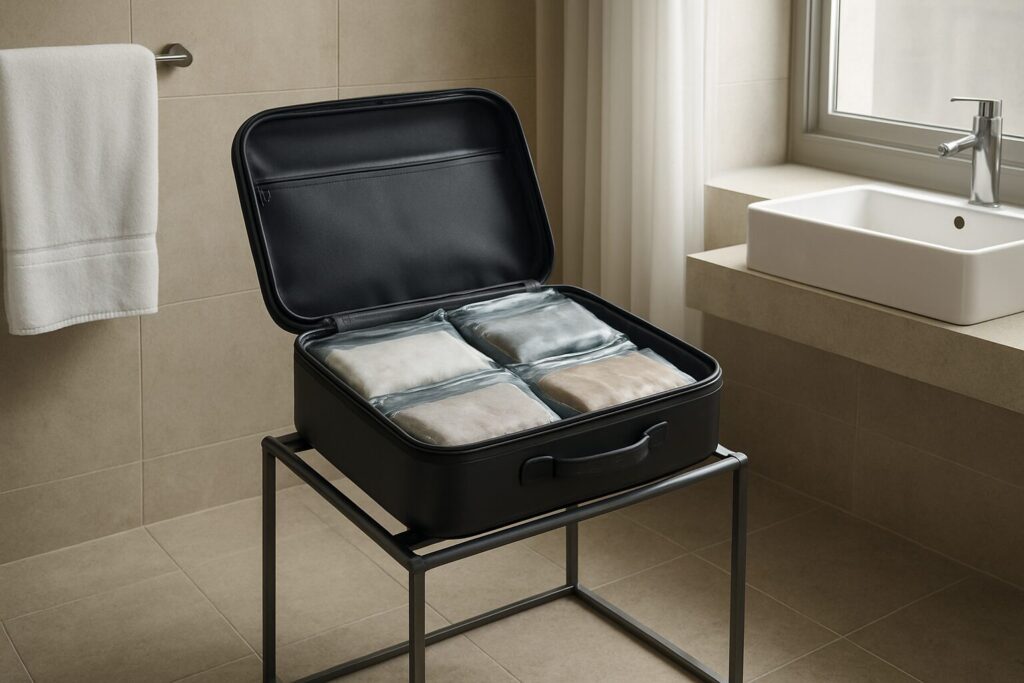 valise punaise de lit vacances